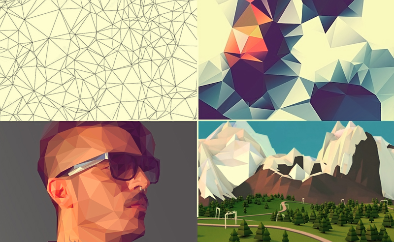 Triangles, low poly design, geometrical figures in web design